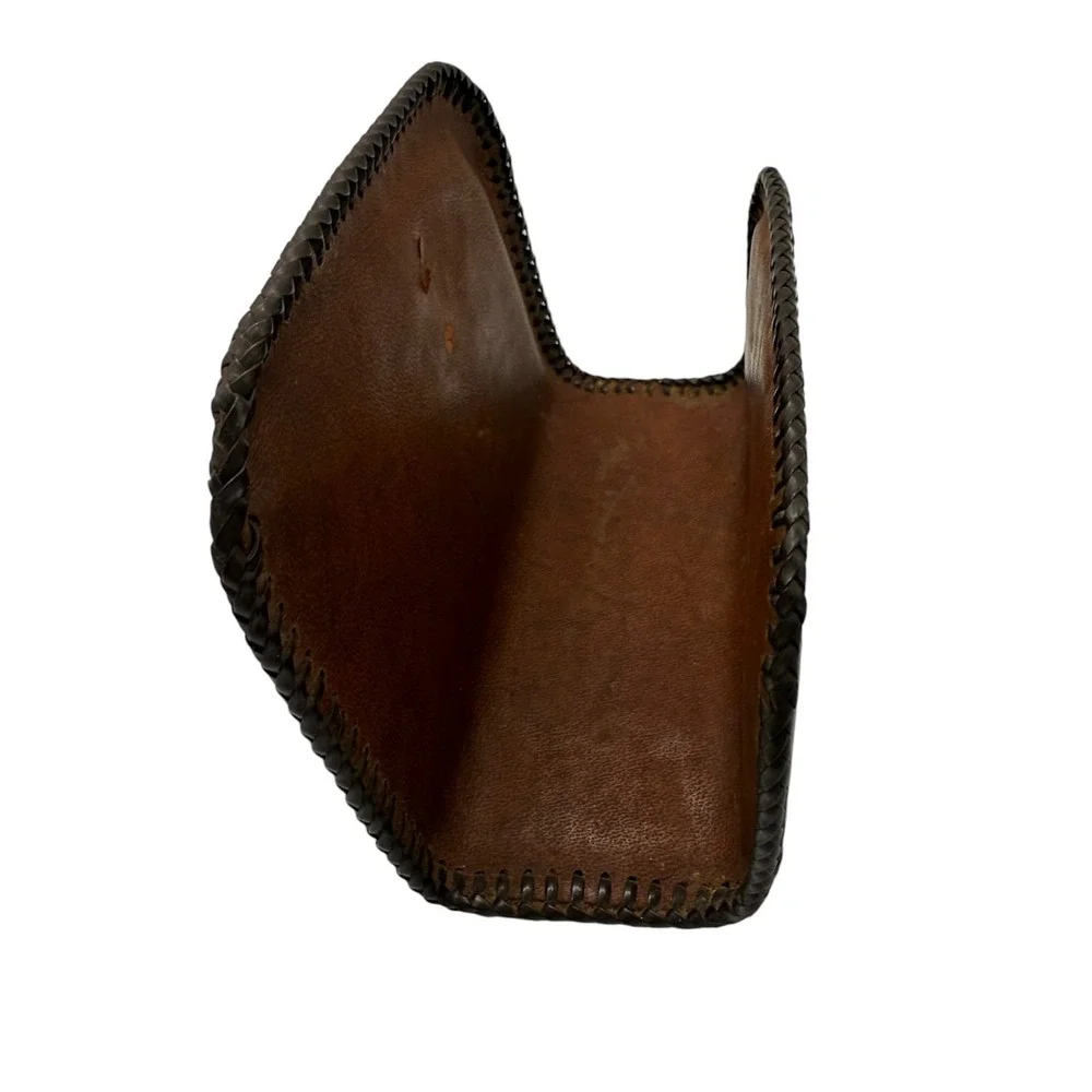 Vintage Tooled Leather Napkin Holder Brown Whipstitch Mail Letter Organizer